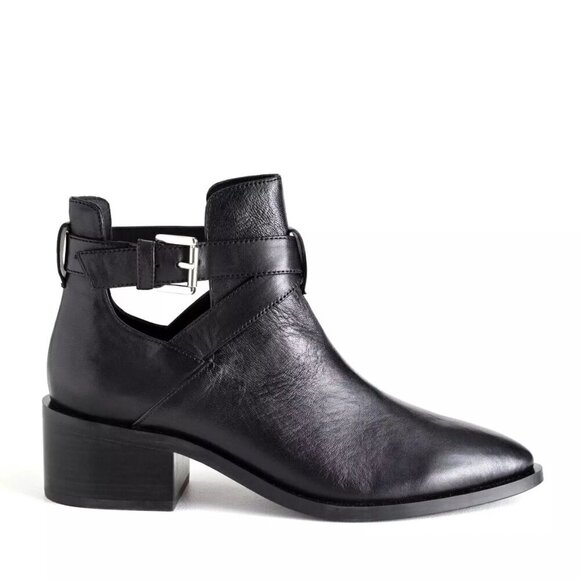 & OTHER STORIES Black Cut Out Leather Ankle Booties - Picture 1 of 11